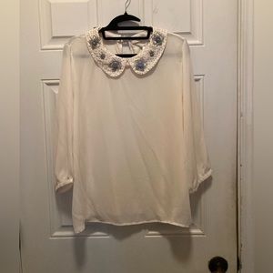 NWT Lauren Conrad Ivory Blouse with Beaded Detail on Collar, Size XL